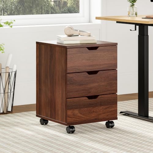 Farini 3-Drawer Under Desk Wooden File Storage Cabinet with Lockable Caster for Home Office,Brown,Fully Assembly by Farini
