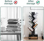Yoobure Tree Bookshelf, 6 Tier Small Book Shelf Retro Floor Standing Bookcase, Wood Book Storage Organizer Rack, Tall Narrow Bookshelves for Corner/Bedroom/Living Room/Home Office, Black - Image 6