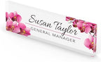Artblox Office Personalized Name Plate for Desk with Business Card Holder On Clear Acrylic Glass Orchids Flowers Design Custom Desk Name Plate with Your Name and Credentials Customized Gift - Image 5