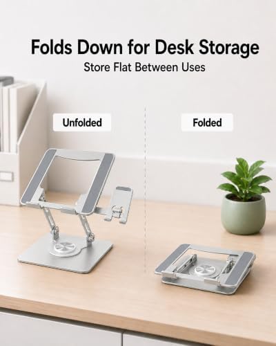 2-in-1 Laptop Stand with Phone Holder, 360° Swivel Laptop Riser for Desk - Image 6