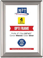 M&T Displays Silver 8.5x11 Poster Frame 1 inch Aluminum Profile Front Loading Wall Mounting Opti Snap Frame Display for Picture, Document or Certificate with Mitred Corner (4 Pack) by MTDisplays