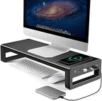 Vaydeer Wireless Charging and USB 3.0 Monitor Stand, Monitor Riser for Desk with Storage, Single Shelf Holder Raiser Organizer for Computer iMac Laptop PC Screen, Heavy Duty Gift Gaming Studio Office by Vaydeer
