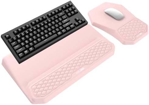 3-in-1 Ergonomic Keyboard Stand with Wrist Rest & Mouse Pad Set, Pink by abcmat