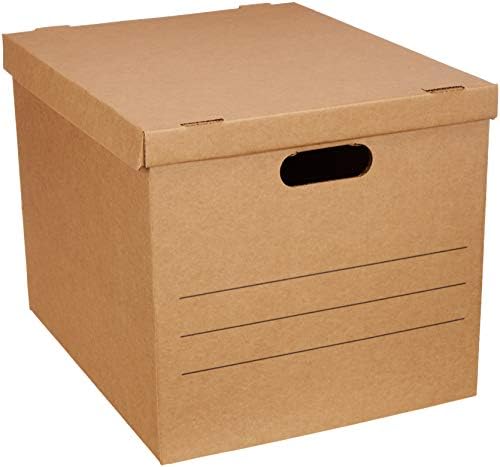 Amazon Basics Moving and Storage Boxes with Handles and Lift-Off Lids, Medium, 19" x 14.5" x 15.5", Brown, 10-Pack by AmazonBasics