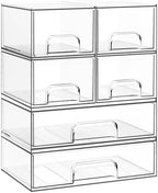 Criusia Stackable Storage Drawers, 6 Pack Clear Plastic Makeup & Bathroom Organizer, Versatile Storage Bins for Vanity, Under Sink, Kitchen Cabinets & Pantry by Criusia