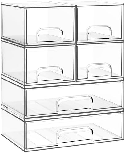 Criusia Stackable Storage Drawers, 6 Pack Clear Plastic Makeup & Bathroom Organizer, Versatile Storage Bins for Vanity, Under Sink, Kitchen Cabinets & Pantry by Criusia