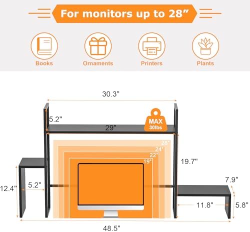 WelFurGeer LED Desk Shelf Organizer with RGB Light Strip, 2-Tier Desktop Shelf for Computer Monitor, Sturdy Metal Frame & Wood Shelves - Desk Hutch Bookshelf for Home Office, Dorm, Gaming (Black) - Image 3