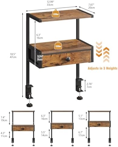 VENNQD Clamp On Desk Shelf, 2-Tier Desktop Organizer, Wood Desktop Supplies Tabletop Book Storage Rack with Adjustable Shelves for Table Working and Gaming Accessories, Rustic Brown - Image 2