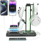 KDD Headphone & Controller Stand with Wireless Charging - Rotatable Headset Stand with 9 Light Modes - Controller Holder with 2 USB and Type C Ports - for Gamers Desktop Accessories by KDD