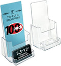 Azar Displays, 252922-100PK, Counter Trifold Brochure Holder with Horizontal Business Card Holder, Brochure Display Stand with Gift Card Pocket Flyer Holder Clear Card Display for Literature, 100-Pack by AzarDisplays