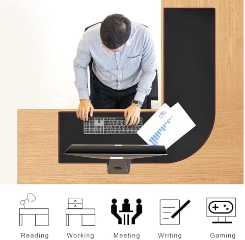 ZORESYN PU Leather L Shaped Desk Mat (43.3"+43.3") x 13" Black - Image 4