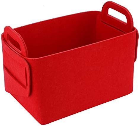 Minoisome Storage Basket Felt Storage Bin Collapsible& Convenient Box Organizer with Carry Handles for Office Bedroom Closet Babies Nursery Toys Laundry (Red, 15.7inch（L）×11inch（W）×10inch（H）) by Unknown