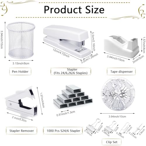 Office Supplies,Desk Accessories, Stapler and Tape Dispenser Set for Women with Stapler, Tape Dispenser, Staple Remover, Staples, Clips, Scissor and Tabs,Gift for Students, Coworkers - Image 5
