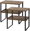 NEX Kitchen Cabinet and Counter Shelf Organizer, Shelf Riser for Pantry Countertop Cupboard Desk Top, Stackable & Expandable, Set of 4, Black and Rustic Brown by NEX