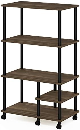 Furinno Turn-N-Tube 4-Tier Toolless Multipurpose Printer Stand Display Storage Shelf with Wheels, Columbia Walnut/Black - Image 3
