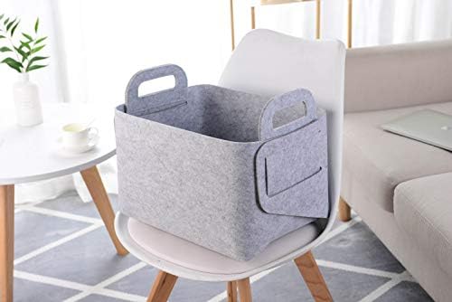 Minoisome Storage Basket Felt Storage Bin Collapsible& Convenient Box Organizer with Carry Handles for Office Bedroom Closet Babies Nursery Toys Laundry (Light grey, 15.7inch（L）×11inch（W）×10inch（H）) - Image 2