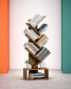 6 Tier Tree Book shelf - Small Bookcase and Small Bookshelf for Small Spaces, 15.0-Inch Wide Rustic Standing Organizer with Six Divided Book Tiers for Living Room, Bedroom or Home Office, Rustic Brown by XBurmo