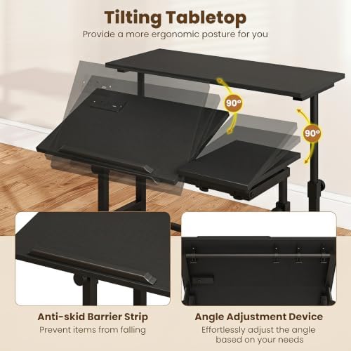 GIANTEX Mobile Standing Desk, Adjustable Rolling Computer Desk, Black - Image 7