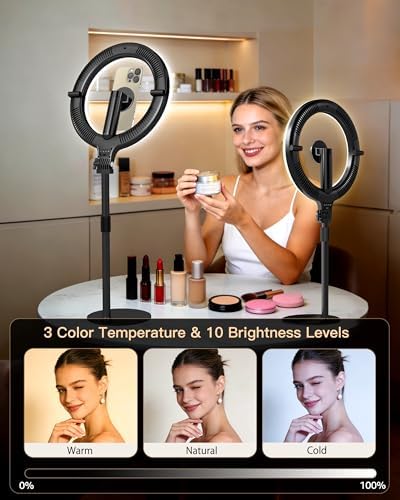 NiceVeedi 10.2” Magnetic Desk Ring Light with Stand, 5000mAh Rechargeable Desktop Ring Light for Phone，3 Color Foldable Selfie Light for Live Stream/Makeup/TikTok/YouTube/Photography/Zoom/Vlogging - Image 4