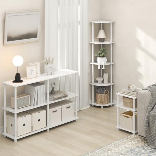 Furinno Turn-N-Tube Corner Shelf, 5-Tier Corner Bookshelf, Open Storage Shelves, for Organization and Storage, Living Room, Home Office, Garage, Bedroom, Plain White - Image 5