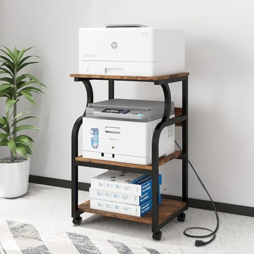 Natwind 3 Tier Printer Stand, 19.7"x15.7", with Charging Station,Retro by Natwind
