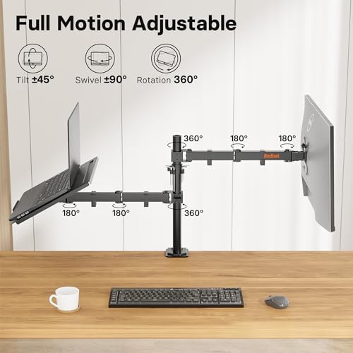 Redbat Monitor and Laptop Mount Stand, Fully Adjustable Monitor Arm with Vented Tray for 13" to 32" LCD Screens and Notebook up to 16", Holds up to 22lbs, VESA Compatible, Dual Mounting Options - Image 4