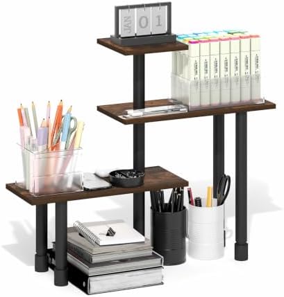Furinno Turn-N-Tube Desk Organizers and Accessories, 3-Tier Desktop Organizer, Adjustable Desk Shelf, for Home Office, Study Room, Dorm Room, Organizers and Storage, Amber Pine by Furinno-FitsYourSpaceFitsYourBudget