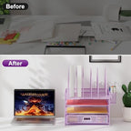 Marbrasse Desk Organizers, 4-Tier Mesh Desk File Organizer with 5 Vertical File Holders and 2 Pen Holders, Multifunction Desktop Organizer,Desk Organizers and Accessories for Home Office (Purple) - Image 6