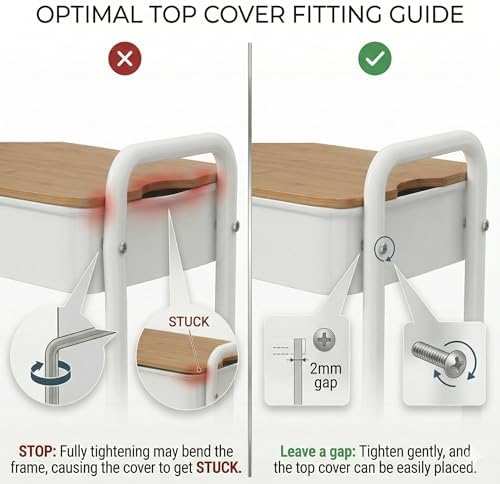 3 Tier White Rolling Cart with Wood Table Top,Metal Storage Organizer Carts - Image 3
