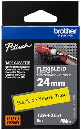 Brother Genuine P-Touch TZE-FX651 Tape, 1" (0.94") Wide Flexible-ID Laminated Tape, Black on White, Best Suited for Wire Wrapping and Flagging, Water-Resistant, 0.94" x 26.2' (24mm x 8M), TZE-FX651 by Unknown