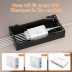 Bamboo Charging Station with 5 Port Charger HUB & 5 Cables- Natural + Black - Image 4