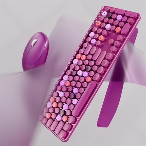 UBOTIE Wireless Keyboard and Mouse Combo, Phone Holder (Rosy-Road) - Image 3