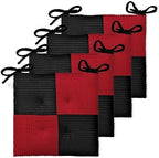 Office Stacking Chair Cushions 4 Pack, Corduroy High Density Foam Kitchen Seat Cushions with Ties, Square 17" x 17" Indoor Non-Slip Dining Chair Pads, Black+ Red，4pcs by Zalvox