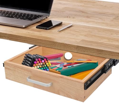 Under Desk Drawer Storage Organizer - Wooden Mounted Sliding Pull-out Drawer, Hidden Desktop Organizer for Office by Infankey