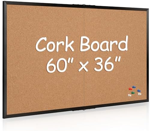 Extra Large Cork Bulletin Board 60" X 36", Foldable Notice Pin Board for Wall, Black Wood Framed 5'x3' Corkboard, Wall Mounted Noticeboard with 36 Push Pins for School, Home & Office by Justdowhatyouwanttodo