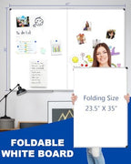 XBoard Magnetic Dry Erase Board 48 x 36 Inch, 4' x 3' Foldable White Board for Wall with Marker Tray, Silver Aluminum Frame Folding Message Presentation Board - Image 3