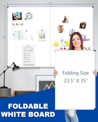XBoard Magnetic Dry Erase Board 48 x 36 Inch, 4' x 3' Foldable White Board for Wall with Marker Tray, Silver Aluminum Frame Folding Message Presentation Board - Image 3