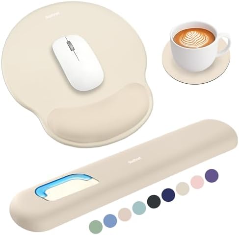 Sushret Mouse Pad and Keyboard Wrist Rest, 3-in-1 Gel Memory Foam Ergonomic Mouse Pad with Wrist Rest Set,Gaming Mousepad Arm Cushion Support for Computer Office Desk Accessories Cute Setup,Apricot by Sushret