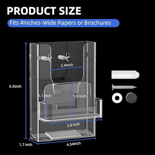 10 Pack 4 X 6 Inch Acrylic Brochure Holder Wall Mount, Pamphlet Holder Wall Mount, Clear Plastic Brochure Display Stand, Literature Flyer Holder Rack For Pamphlets, Mail , Magazines, Booklets Hold (With Business Card Holder) - Image 2