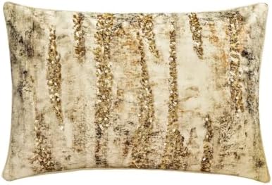 The HomeCentric Decorative Gold Pack of 2, 12"x26" (30x65 cm) Lumbar Pillow Cover, Linen Beaded Sequins Oblong Pillow, Abstract Pattern Modern Style - Gold Rush by TheHomeCentric