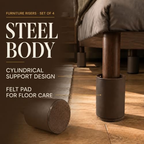Round Steel Riser, 4.1-4.8 Inch Height, Fits 2.25 Inch Leg, 4Pcs Brown - Image 3