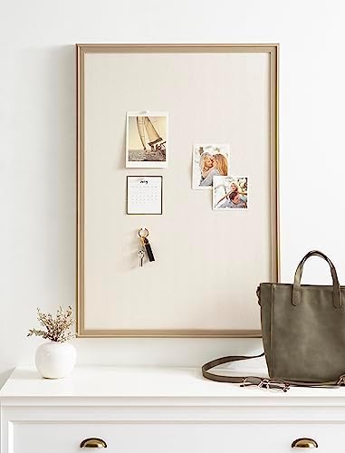 Kate and Laurel Oakhurst Rectangle Framed Linen Fabric Pinboard; 24 x 36; Light Tan; Traditional Decorative Bulletin Board with Stepped Profile and Lightly Distressed Finish - Image 3