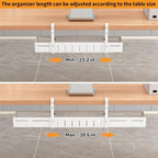 Under Desk Cable Management Tray, Expandable Length 25.2"-38.6",No Drill No Damage to Desk,Cable Tray with Clamp for with Wire Management,for Cord Organizer for Home Office Standing Desk, White - Image 3