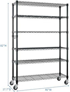 6 Tier Storage Racks Shelving, Heavy Steel Pantry Shelves, Adjustable Wire Shelving Rack with Wheels, Suitable for Garage, Kitchens, Bathroom, Offices, 46" W x 17.7" D x 82" H, Black - Image 3