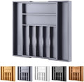 Large Premium Bamboo Silverware Organizer - Expandable Drawer Organizer & Utensil Organizer - 17"x19.7" Cutlery Tray with Dividers for Kitchen Utensils and Flatware (7-9 Slots) (Grey) by oridom