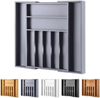 Large Premium Bamboo Silverware Organizer - Expandable Drawer Organizer & Utensil Organizer - 17"x19.7" Cutlery Tray with Dividers for Kitchen Utensils and Flatware (7-9 Slots) (Grey) by oridom