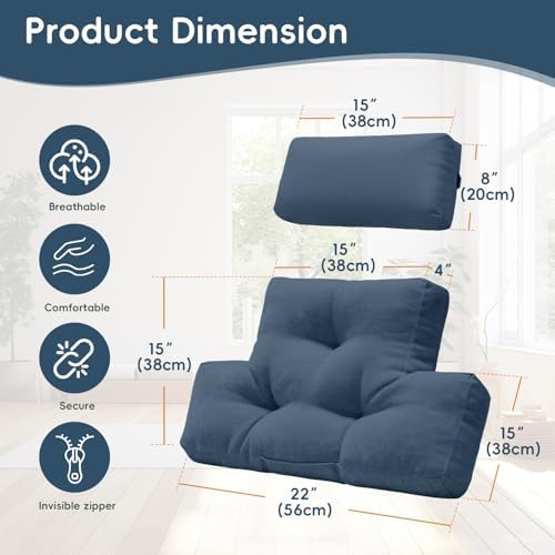 2 Piece Neck Pillow and Lumbar Support Cushion Set for Recliner, NavyBlue - Image 2