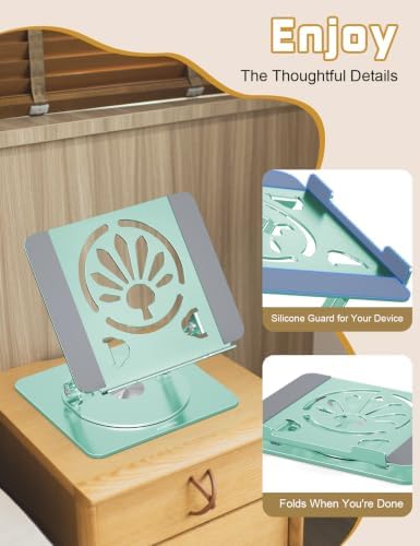 Adjustable Rotating Laptop Stand for Desk, Aluminum Riser, Green - Image 3