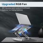 YICOSUN Adjustable Laptop Cooling Stand with 2 Quiet Fans & RGB Lighting, Aluminum Alloy & Foldable Ergonomic Design for MacBook, Lenovo, ASUS, Dell 10-16 Inch, Perfect for Gaming, DJ, Office - Gray - Image 2