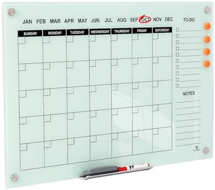 TSJ OFFICE Glass Calendar Whiteboard - 36" x 24" Monthly Planner for Wall by TSJOFFICE-WipeCleanThinkGreenWorkSmart